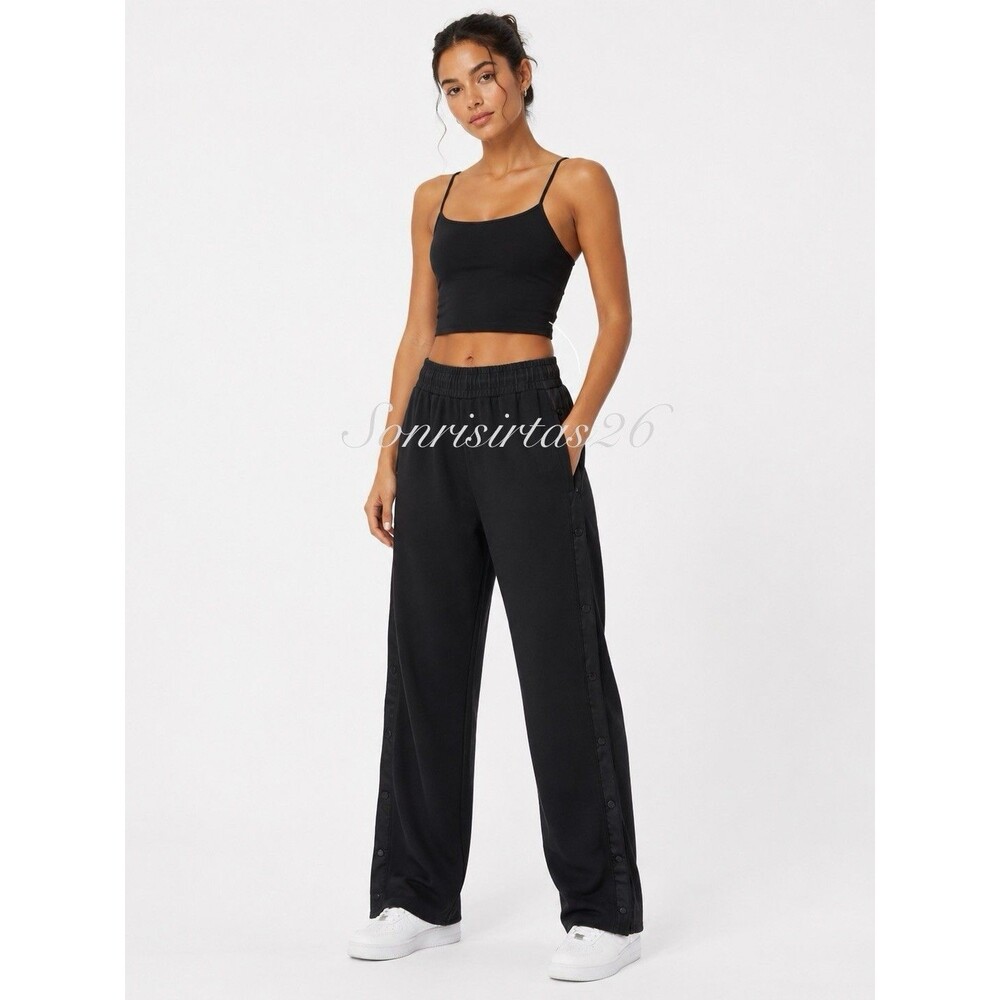 Alo Yoga Courtside Tearaway Snap Pant Black Sz S Athleisure Track Pant Sweatpant